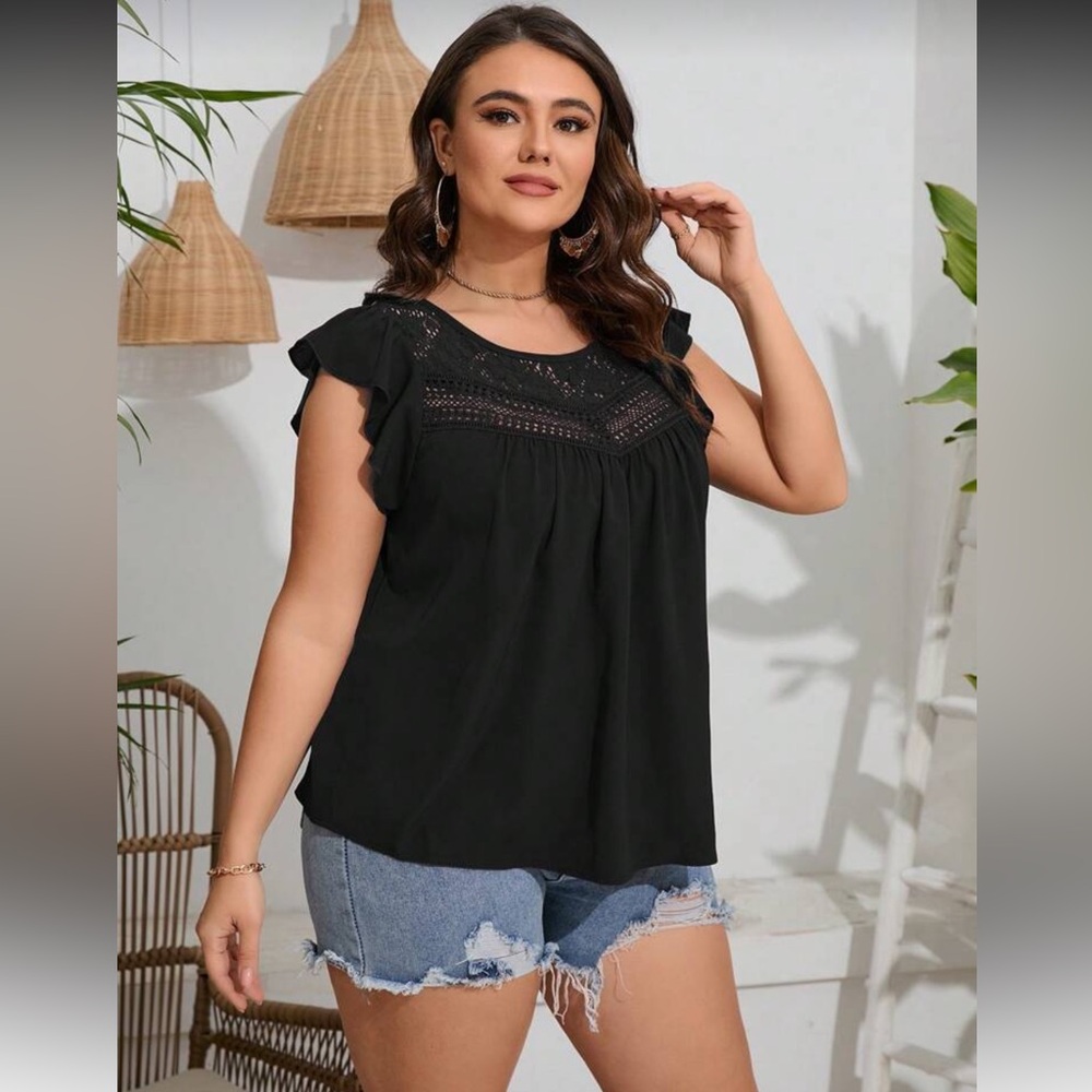 SHEIN Black Ruffle Sleeve Blouse - Picture 4 of 4